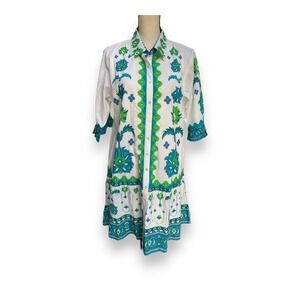 Isla Payal Women's XL Lisbon Mini Dress Blue Green Floral Medallion Resortwear